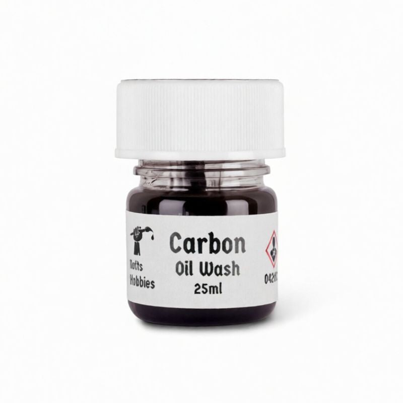 Bottle of black Oil Wash with a white label on a white background