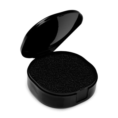 Black dampening sponge with open lid on a white background